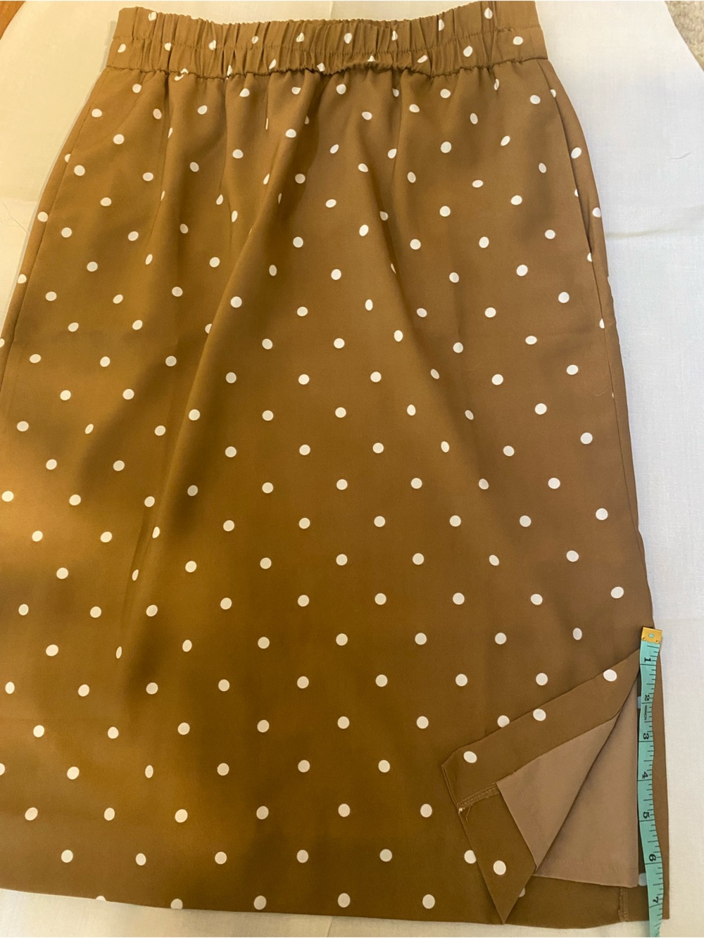 J. Crew Camel Midi Skirt with White Polka Dots - Picture 7 of 7